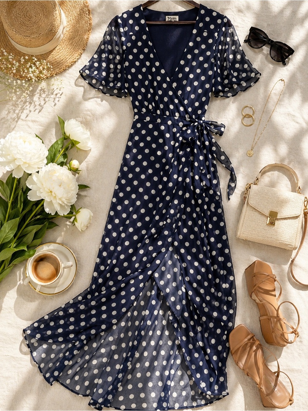 Show Me Your Mumu Marianne Wrap Maxi Dress Polka Dot Navy White Small